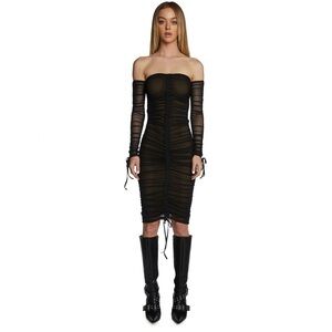 NWT Dollskill Poster Girl Swipe Left Mesh Midi Dress Black Sz L